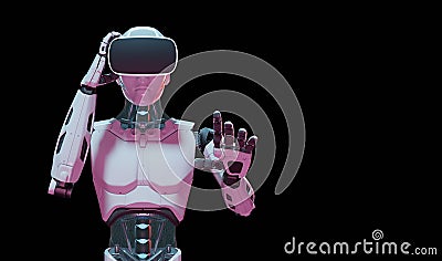 Humanoid robot with metaverse technology concept. 3d render Stock Photo