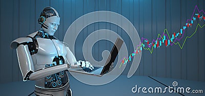 Humanoid Robot Notebook Candle Stick Chart Growth Stock Photo