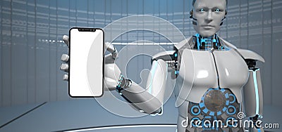 Humanoid Robot Smartphone Stock Photo