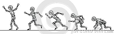 Humanoid robot step running on white background Vector Illustration