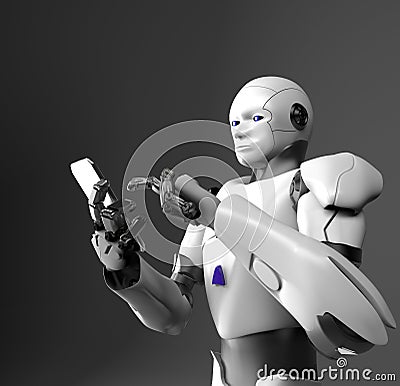 Humanoid robot with telephone,3d render Stock Photo