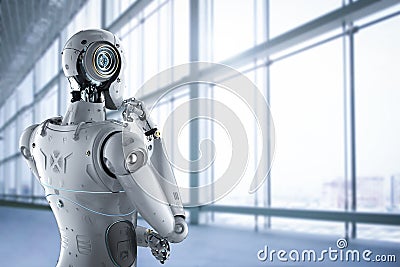 Humanoid robot thinking Stock Photo