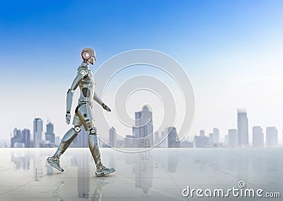 Humanoid robot walk Stock Photo