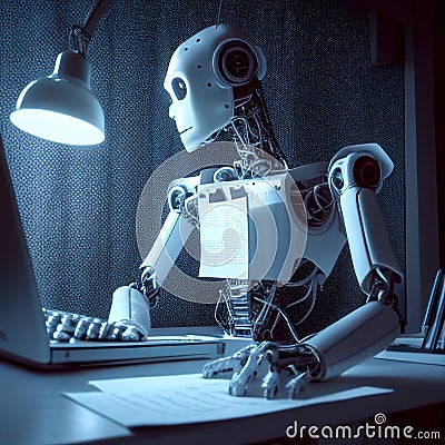 Humanoid robot working from home Cartoon Illustration