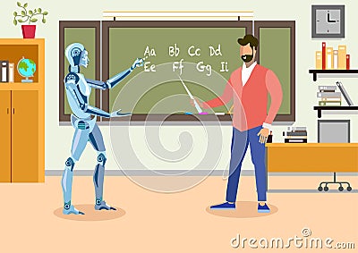 Humanoid Teacher in Classroom Flat Illustration Vector Illustration