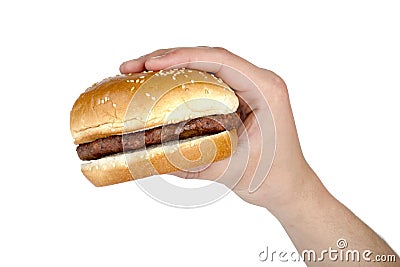 Humans hand with hamburger Stock Photo