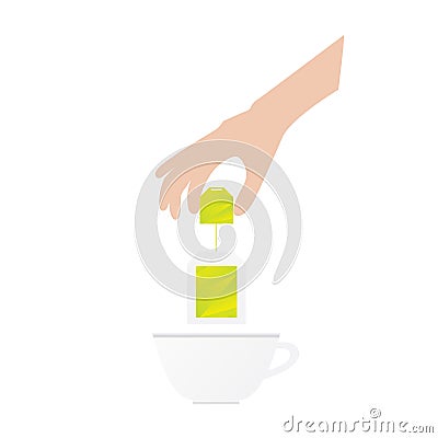 Humans hand is holding tea bag Cartoon Illustration