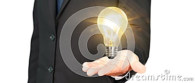 Humans hold light bulbs in hand innovative technology Stock Photo