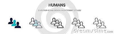 Humans icon in filled, thin line, outline and stroke style. Vector illustration of two colored and black humans vector icons Vector Illustration