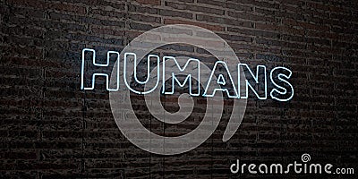 HUMANS -Realistic Neon Sign on Brick Wall background - 3D rendered royalty free stock image Stock Photo