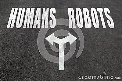 Humans vs robots choice concept Stock Photo