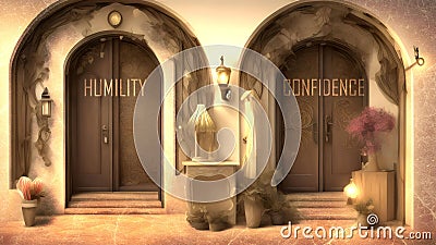 Humility or Confidence - Two Different Course of Actions That Define Future Outcome. Making the Right Choice. A Metaphoric Stock Photo