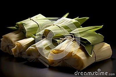 Humitas: Steamed Fresh Corn Delicacy Wrapped in Corn Husks Stock Photo