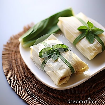 Humitas: Steamed Fresh Corn Delicacy Wrapped in Corn Husks Stock Photo