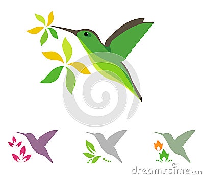 Humming bird and flower icons Vector Illustration