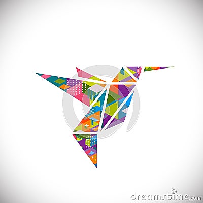 Humming bird symbol with colorful geometric graphic in triangle concept isolated white background, vector & illustration Vector Illustration