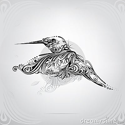 Humming-bird in a vegetable ornament. vector illustration Vector Illustration