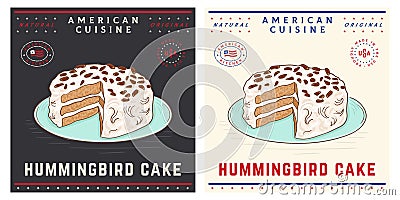 Hummingbird cake vintage retro dessert illustration Vector Illustration
