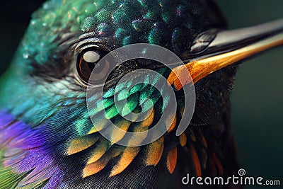 Hummingbird, close up, macro, detailed. Portrait of colorful bird, wildlife Stock Photo