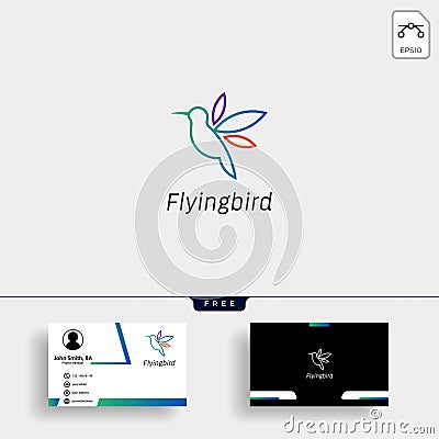 Hummingbird, colibri flying bird logo template with business card Cartoon Illustration