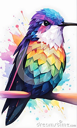 Hummingbird Colorful Watercolor Animal Artwork Digital Graphic Design Poster Gift Card Template Stock Photo