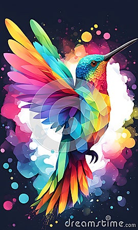 Hummingbird Colorful Watercolor Animal Artwork Digital Graphic Design Poster Gift Card Template Stock Photo