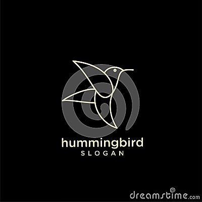Hummingbird gold line abstract simple modern logo isolated black background Vector Illustration