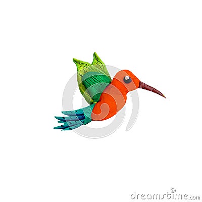 Hummingbird Plasticine sculpture 3D bird isolated on white background Stock Photo