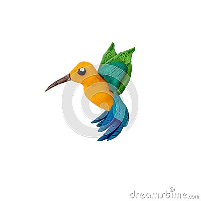 Hummingbird Plasticine sculpture 3D bird isolated on white background Stock Photo