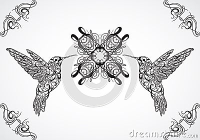 Hummingbird. Tattoo art. Retro banner, invitation,card, scrap booking. t-shirt, bag, postcard, poster. Vector Illustration