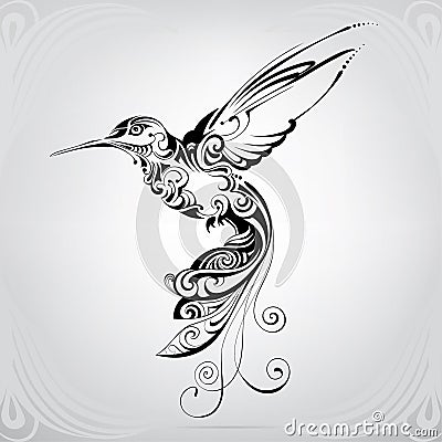 Hummingbird with vegetation ornament. vector illustration Vector Illustration