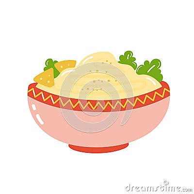 Hummus bowl. Isolated on white background Vector Illustration