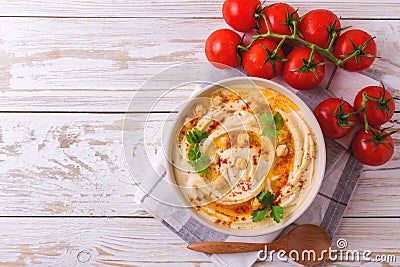 Hummus and chickpea. Jewish Cuisine. Top view Stock Photo