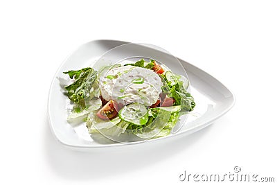 Hummus, Humus or Hommos with Salad on White Background Stock Photo