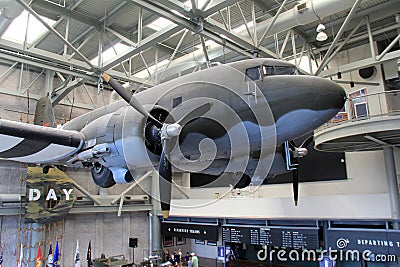 Large fighter plane hanging in entry of famous National WWII Museum, New Orleans, 2016 Editorial Stock Photo