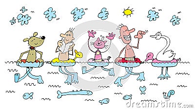 humor holiday beach float Cartoon Illustration