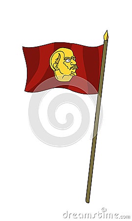 Humor, red scarlet banner with the leader of Lenin Cartoon Illustration