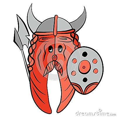 Humor strong salmon Viking dressed in armor Vector Illustration