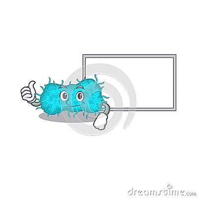 Humorous bacteria prokaryote cartoon design Thumbs up bring a white board Vector Illustration