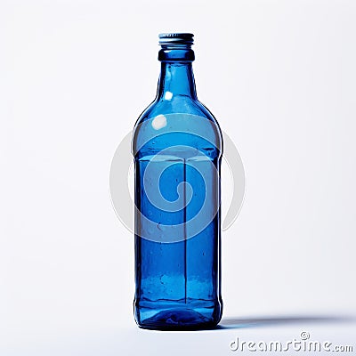 Humorous Blue Glass Bottle On White Surface Stock Photo
