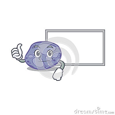 Humorous Blue planctomycetes cartoon design Thumbs up bring a white board Vector Illustration