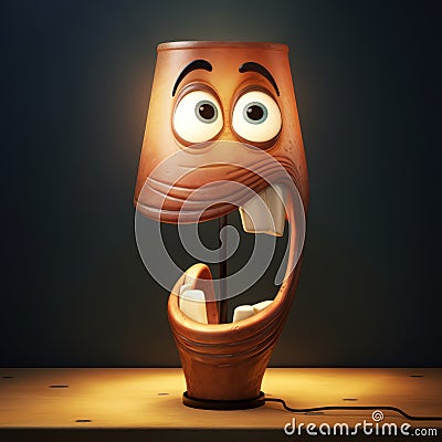 Humorous Caricature Lamp: A Sober Cartoon Face Lamp With Whiplash Curves Cartoon Illustration