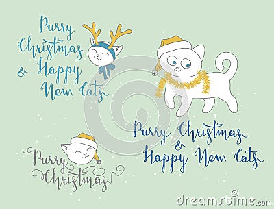 Humorous Christmas and New Year greetings with cute kittens Vector Illustration