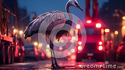 Humorous Cygnus Crane In Germany: Soft Realism Artwork Cartoon Illustration