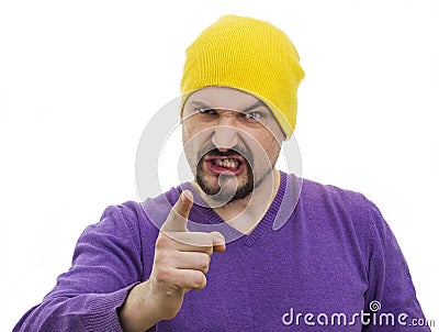 Humorous funny male portrait on white background Stock Photo