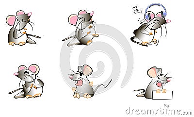 Humorous illustrations of emotions on the example of funny primitive drawings of rats and mice Stock Photo