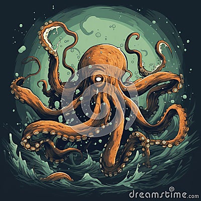 A humorous octopus t-shirt with a cartoonish design of a clumsy octopus tangled Stock Photo