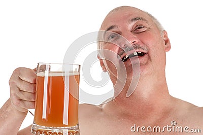 Humorous portrait adult man with a beer in hand Stock Photo