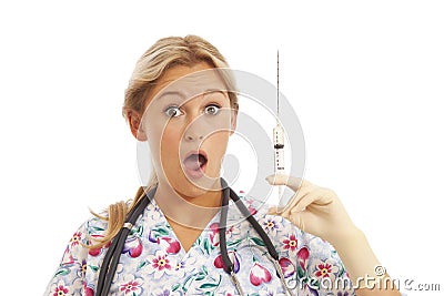 Humorous Portrait of young nurse Stock Photo