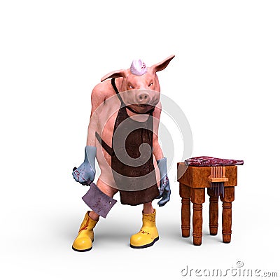 Who is the butcher? 3D Illustration Stock Photo